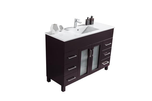 Laviva Nova 48" Brown Bathroom Vanity with White Ceramic Basin Countertop 31321529-48B-CB - MyBBQDirect