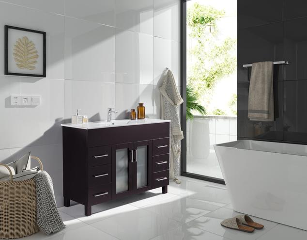Laviva Nova 48" Brown Bathroom Vanity with White Ceramic Basin Countertop 31321529-48B-CB - MyBBQDirect