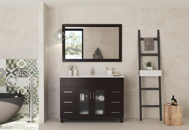 Laviva Nova 48" Brown Bathroom Vanity with White Ceramic Basin Countertop 31321529-48B-CB - MyBBQDirect
