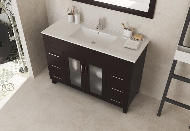 Laviva Nova 48" Brown Bathroom Vanity with White Ceramic Basin Countertop 31321529-48B-CB - MyBBQDirect