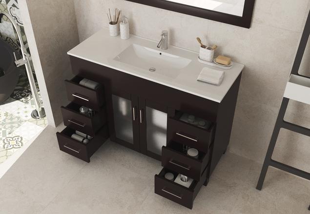 Laviva Nova 48" Brown Bathroom Vanity with White Ceramic Basin Countertop 31321529-48B-CB - MyBBQDirect