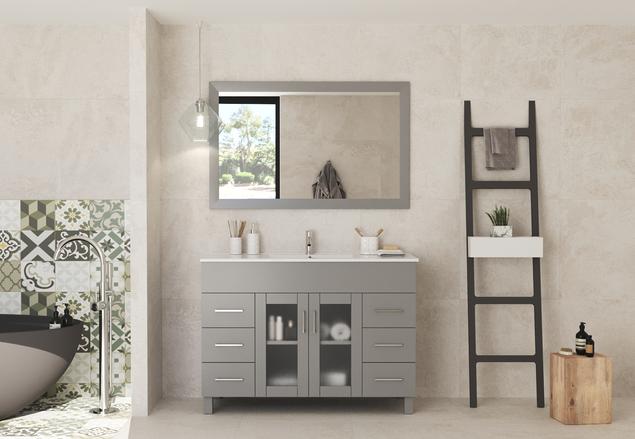 Laviva Nova 48" Grey Bathroom Vanity with White Ceramic Basin Countertop 31321529-48G-CB - MyBBQDirect
