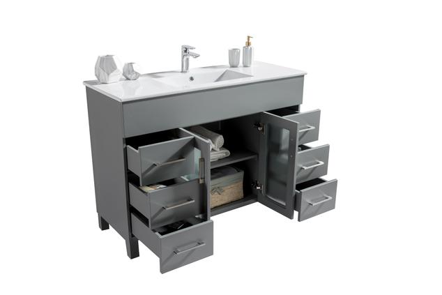 Laviva Nova 48" Grey Bathroom Vanity with White Ceramic Basin Countertop 31321529-48G-CB - MyBBQDirect