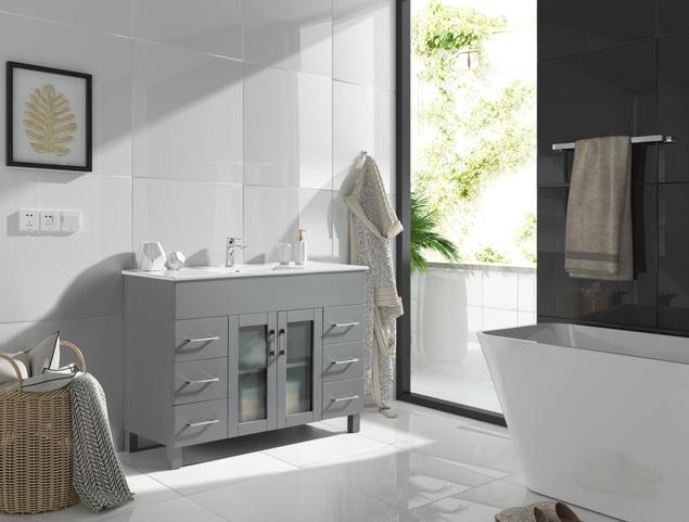 Laviva Nova 48" Grey Bathroom Vanity with White Ceramic Basin Countertop 31321529-48G-CB - MyBBQDirect