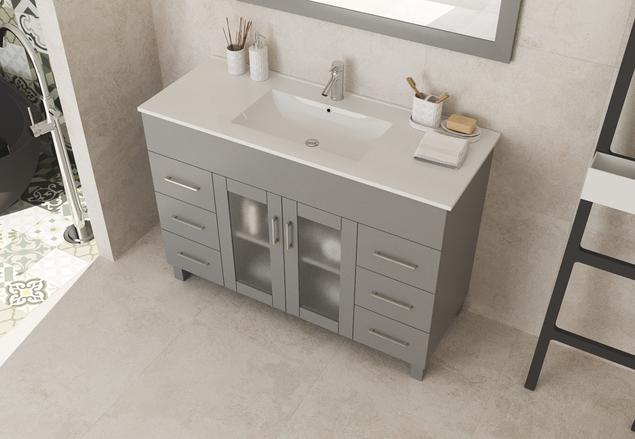 Laviva Nova 48" Grey Bathroom Vanity with White Ceramic Basin Countertop 31321529-48G-CB