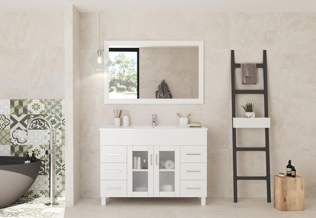 Laviva Nova 48" White Bathroom Vanity with White Ceramic Basin Countertop 31321529-48W-CB - MyBBQDirect