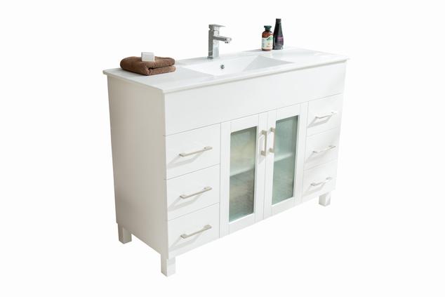 Laviva Nova 48" White Bathroom Vanity with White Ceramic Basin Countertop 31321529-48W-CB - MyBBQDirect