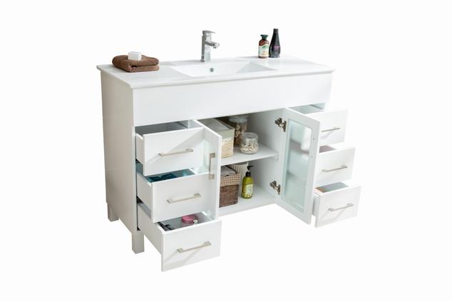 Laviva Nova 48" White Bathroom Vanity with White Ceramic Basin Countertop 31321529-48W-CB - MyBBQDirect