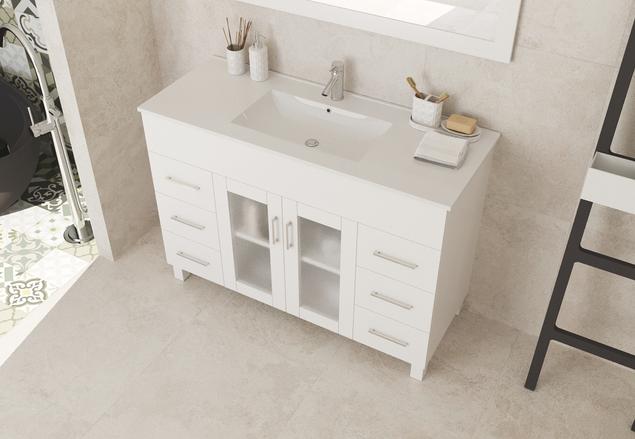 Laviva Nova 48" White Bathroom Vanity with White Ceramic Basin Countertop 31321529-48W-CB - MyBBQDirect