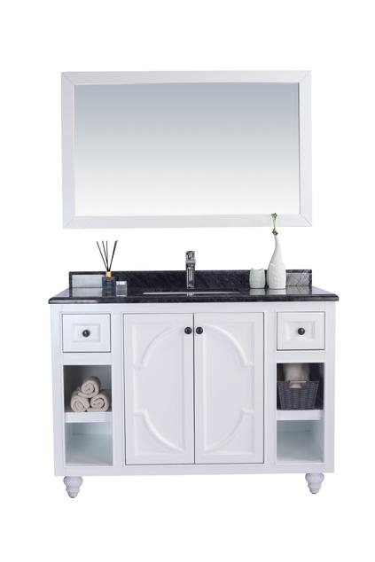 Laviva Odyssey 48" White Bathroom Vanity with Black Wood Marble Countertop 313613-48W-BW