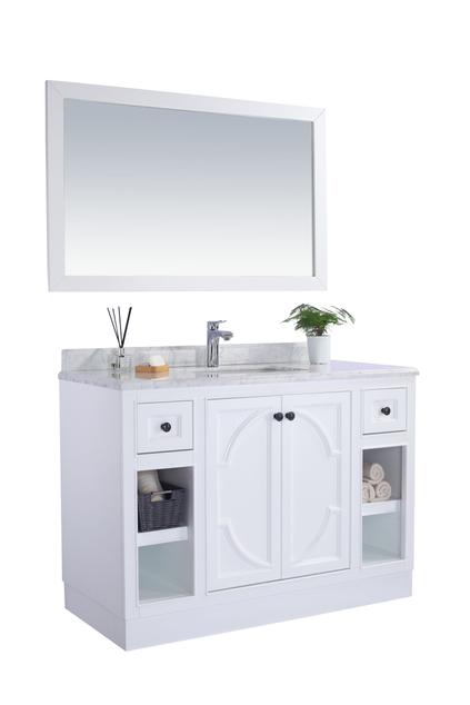 Laviva Odyssey 48" White Bathroom Vanity with Black Wood Marble Countertop 313613-48W-BW