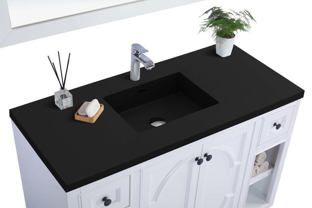 Laviva Odyssey 48" White Bathroom Vanity with Matte Black VIVA Stone Solid Surface Countertop 313613-48W-MB