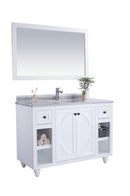 Laviva Odyssey 48" White Bathroom Vanity with White Stripes Marble Countertop 313613-48W-WS