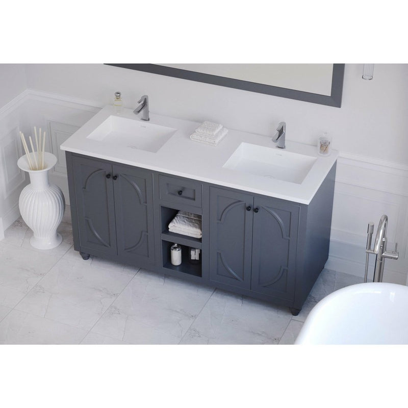 Laviva Odyssey 60" Maple Grey Double Sink Bathroom Vanity with Matte White VIVA Stone Solid Surface Countertop 313613-60G-MW