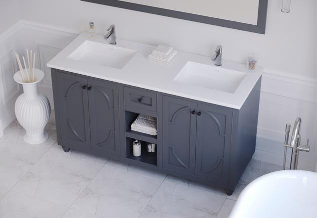 Laviva Odyssey 60" Maple Grey Double Sink Bathroom Vanity with Matte White VIVA Stone Solid Surface Countertop 313613-60G-MW