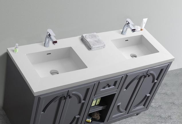 Laviva Odyssey 60" Maple Grey Double Sink Bathroom Vanity with Matte White VIVA Stone Solid Surface Countertop 313613-60G-MW