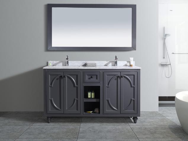 Laviva Odyssey 60" Maple Grey Double Sink Bathroom Vanity with White Carrara Marble Countertop 313613-60G-WC