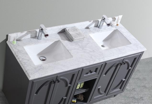 Laviva Odyssey 60" Maple Grey Double Sink Bathroom Vanity with White Carrara Marble Countertop 313613-60G-WC