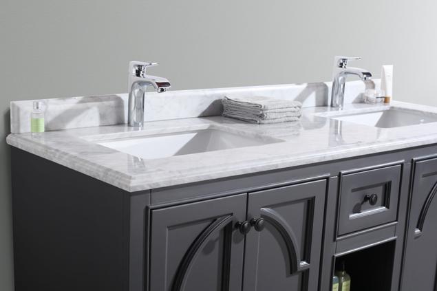 Laviva Odyssey 60" Maple Grey Double Sink Bathroom Vanity with White Carrara Marble Countertop 313613-60G-WC