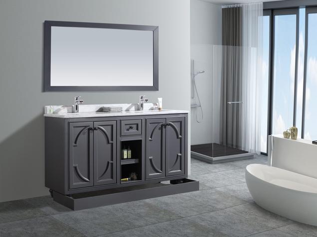 Laviva Odyssey 60" Maple Grey Double Sink Bathroom Vanity with White Carrara Marble Countertop 313613-60G-WC