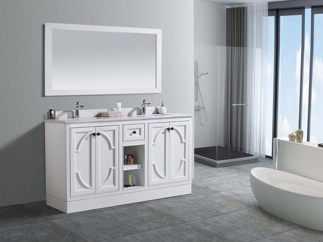 Laviva Odyssey 60" White Double Sink Bathroom Vanity with Black Wood Marble Countertop 313613-60W-BW