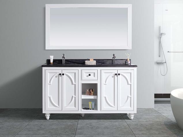 Laviva Odyssey 60" White Double Sink Bathroom Vanity with Black Wood Marble Countertop 313613-60W-BW