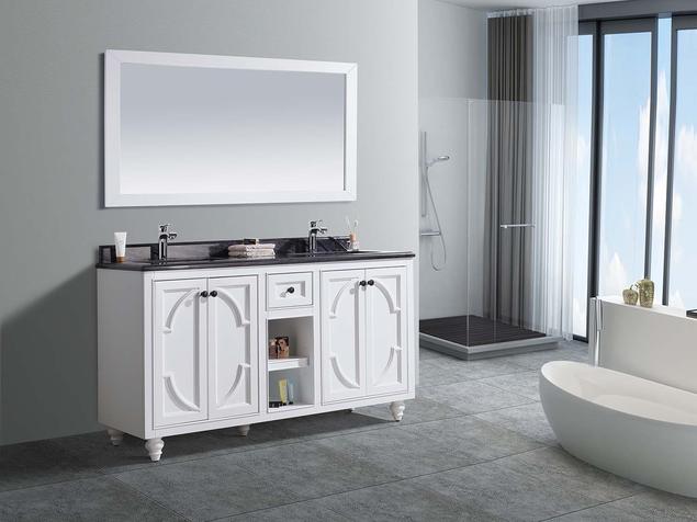 Laviva Odyssey 60" White Double Sink Bathroom Vanity with Black Wood Marble Countertop 313613-60W-BW