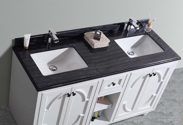 Laviva Odyssey 60" White Double Sink Bathroom Vanity with Black Wood Marble Countertop 313613-60W-BW