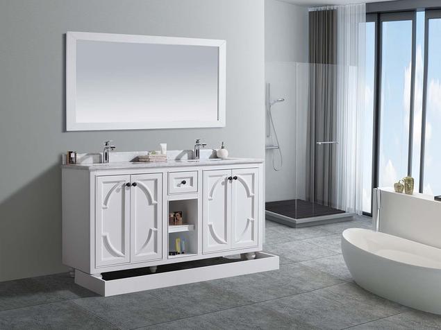 Laviva Odyssey 60" White Double Sink Bathroom Vanity with Black Wood Marble Countertop 313613-60W-BW