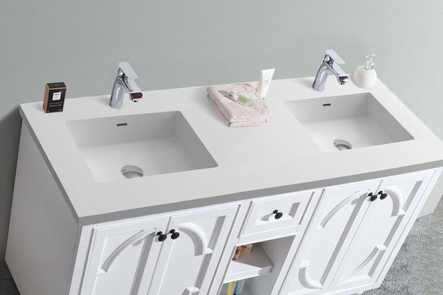 Laviva Odyssey 60" White Double Sink Bathroom Vanity with Matte White VIVA Stone Solid Surface Countertop 313613-60W-MW