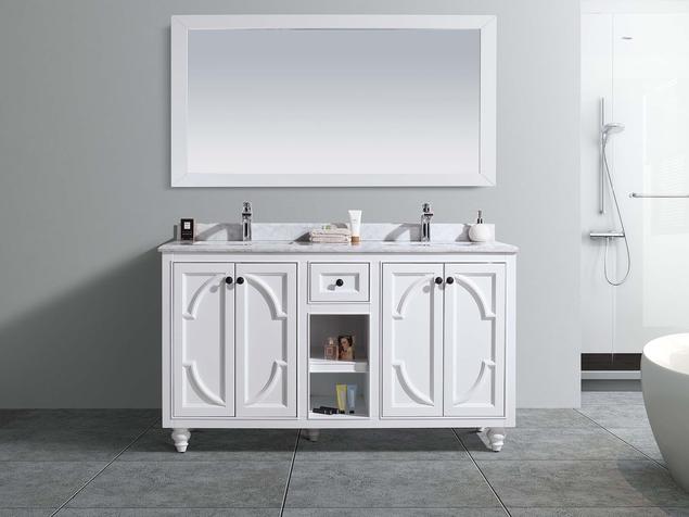 Laviva Odyssey 60" White Double Sink Bathroom Vanity with White Carrara Marble Countertop 313613-60W-WC