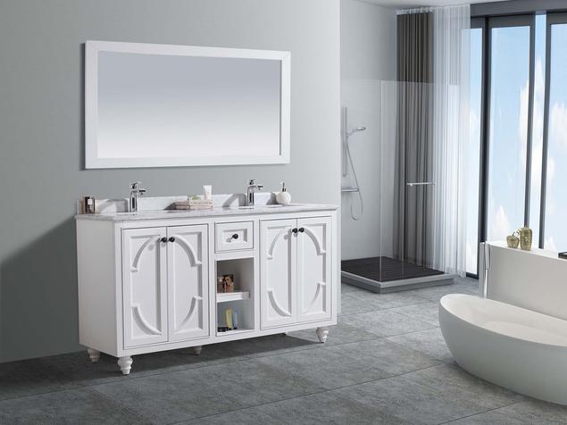 Laviva Odyssey 60" White Double Sink Bathroom Vanity with White Carrara Marble Countertop 313613-60W-WC