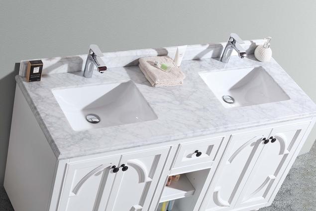 Laviva Odyssey 60" White Double Sink Bathroom Vanity with White Carrara Marble Countertop 313613-60W-WC