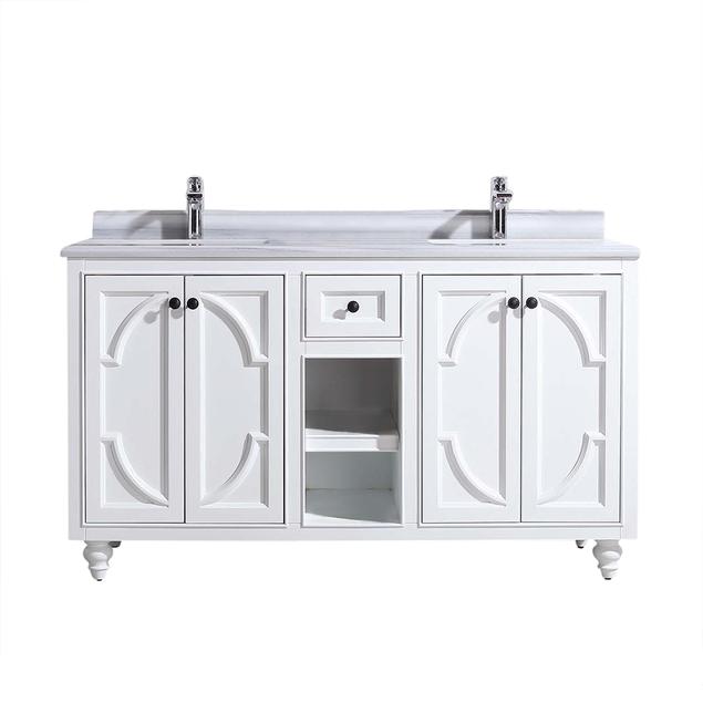 Laviva Odyssey 60" White Double Sink Bathroom Vanity with White Stripes Marble Countertop 313613-60W-WS - MyBBQDirect