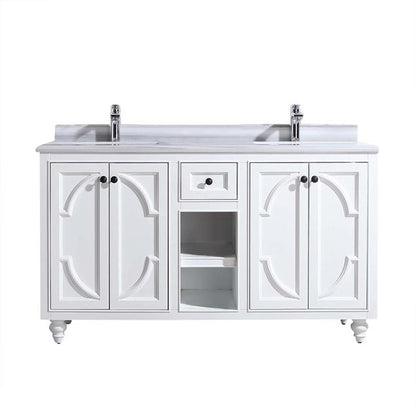 Laviva Odyssey 60" White Double Sink Bathroom Vanity with White Stripes Marble Countertop 313613-60W-WS - MyBBQDirect