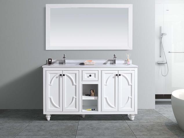 Laviva Odyssey 60" White Double Sink Bathroom Vanity with White Stripes Marble Countertop 313613-60W-WS