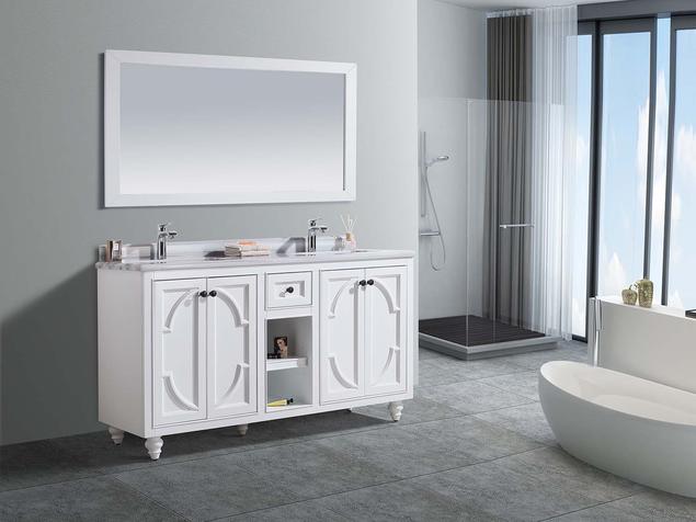 Laviva Odyssey 60" White Double Sink Bathroom Vanity with White Stripes Marble Countertop 313613-60W-WS - MyBBQDirect