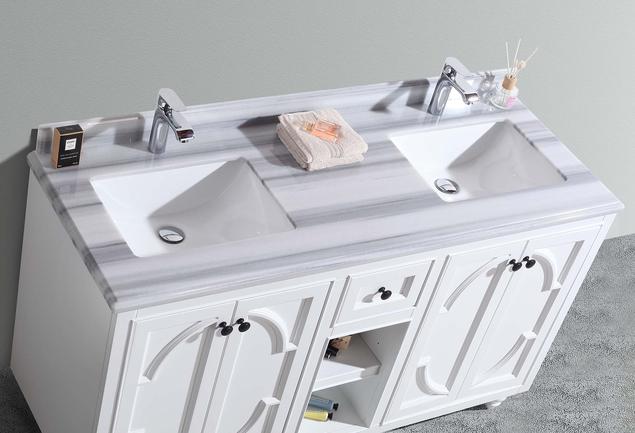 Laviva Odyssey 60" White Double Sink Bathroom Vanity with White Stripes Marble Countertop 313613-60W-WS - MyBBQDirect