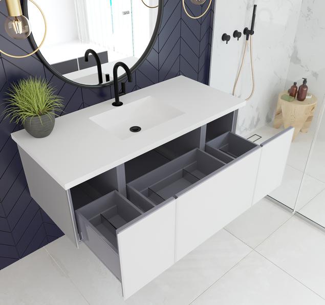 Laviva Vitri 48" Cloud White Bathroom Vanity with VIVA Stone Matte White Solid Surface Countertop 313VTR-48CW-MW - MyBBQDirect