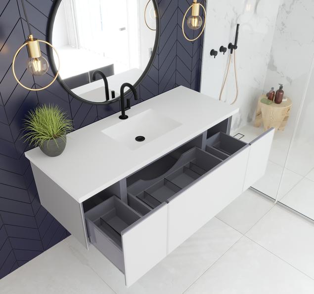 Laviva Vitri 54" Cloud White Bathroom Vanity with VIVA Stone Matte White Solid Surface Countertop 313VTR-54CW-MW - MyBBQDirect