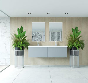 Laviva Vitri 60" Fossil Grey Double Sink Bathroom Vanity with VIVA Stone Matte White Solid Surface Countertop 313VTR-60DFG-MW - MyBBQDirect