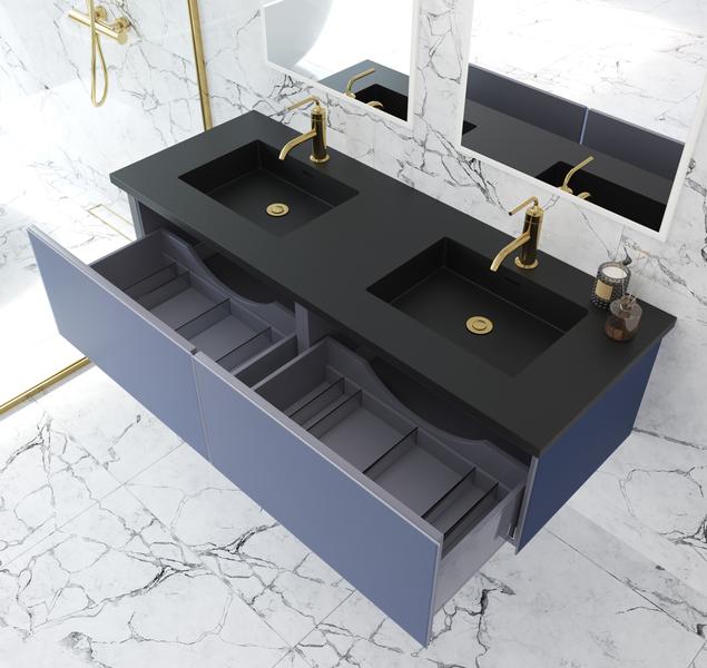 Laviva Vitri 60" Nautical Blue Double Sink Bathroom Vanity with VIVA Stone Matte Black Solid Surface Countertop 313VTR-60DNB-MB
