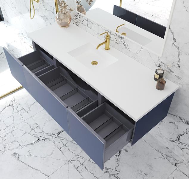 Laviva Vitri 66" Nautical Blue Single Sink Bathroom Vanity with VIVA Stone Matte White Solid Surface Countertop