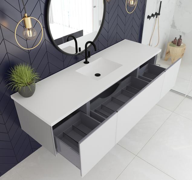 Laviva Vitri 72" Cloud White Single Sink Bathroom Vanity with VIVA Stone Matte White Solid Surface Countertop - MyBBQDirect