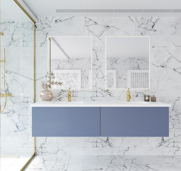 Laviva Vitri 72" Nautical Blue Double Sink Bathroom Vanity with VIVA Stone Matte White Solid Surface Countertop