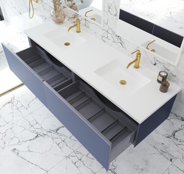 Laviva Vitri 72" Nautical Blue Double Sink Bathroom Vanity with VIVA Stone Matte White Solid Surface Countertop