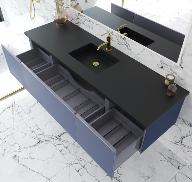 Laviva Vitri 72" Nautical Blue Single Sink Bathroom Vanity with VIVA Stone Matte Black Solid Surface Countertop