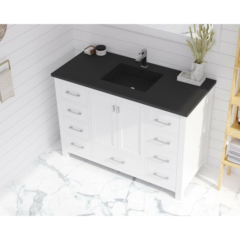 Laviva Wilson 48" White Bathroom Vanity with Matte Black VIVA Stone Solid Surface Countertop