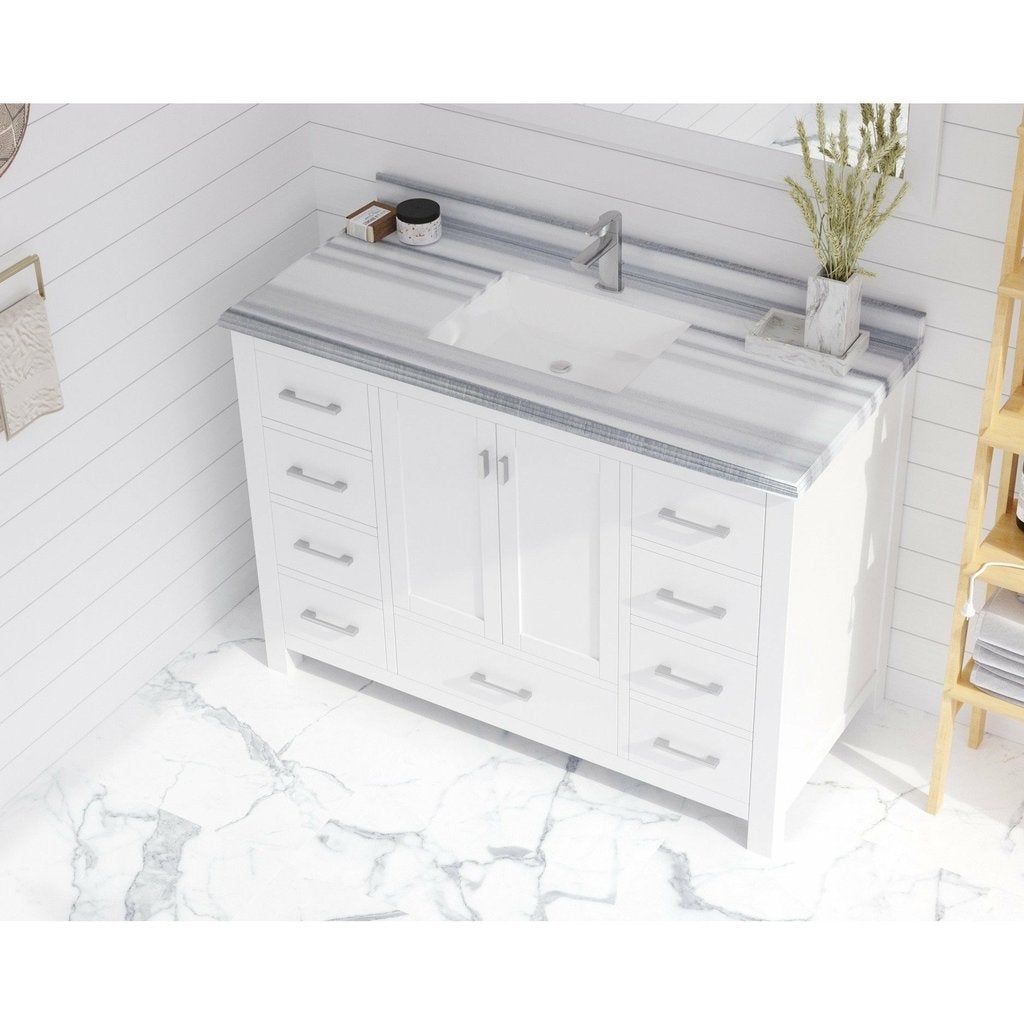 Laviva Wilson 48" White Bathroom Vanity with White Stripes Marble Countertop - MyBBQDirect