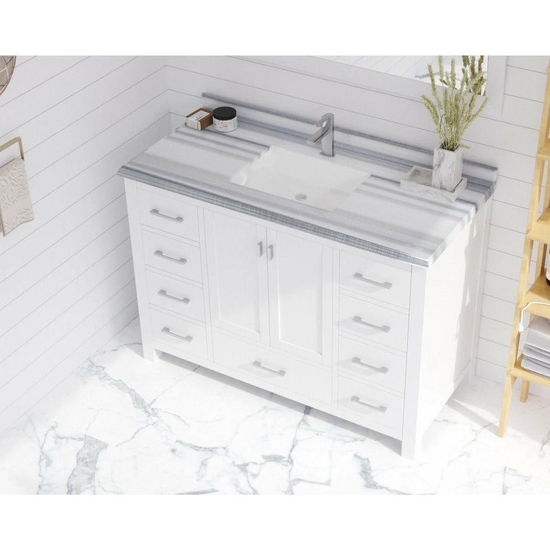 Laviva Wilson 48" White Bathroom Vanity with White Stripes Marble Countertop